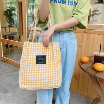 Checkered 'Enjoy Yourself Believe' Pastel Tote Bags, 2 of 8