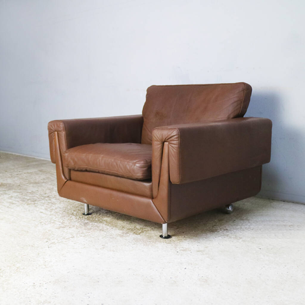 1960’s danish mid century brown leather armchair by proper