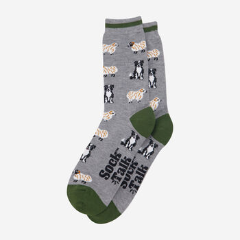 Herding Sheepdog Border Collie Farm Animals Men's Bamboo Socks Grey, 2 of 4
