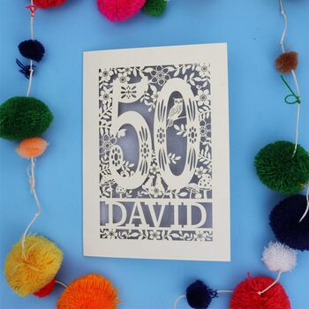 Personalised 50th Birthday Card Papercut Woodland Design, 9 of 11