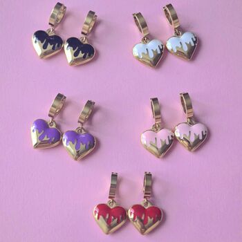 Purple Drip Enamel Heart Huggies In Stainless Steel, 3 of 3