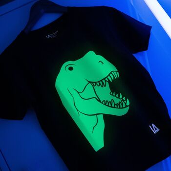 T Rex Dinosaur Interactive Glow In The Dark T Shirt, 5 of 12