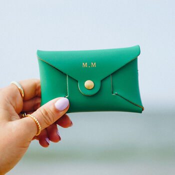 Personalised Vibrant Green Leather Card + Coin Purse, 5 of 5