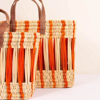 Decorative Reed Storage Basket, Orange Stripe, 5 of 9