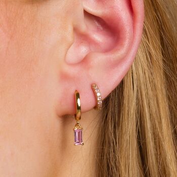 Pink Baguette Charm Hoop Earrings, 4 of 5