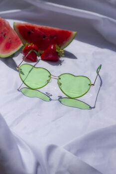 Green Rimless Colour Tint Heart Sunglasses, 2 of 7