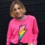 Pink Embroidered Rainbow Lightning Bolt Sweatshirt, thumbnail 1 of 3