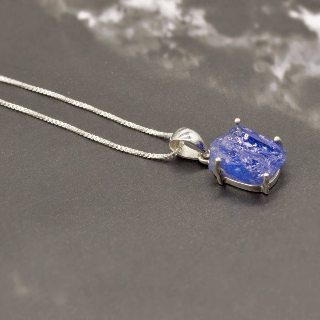 Raw Tanzanite Sterling Silver Pendant Necklace, 1 of 6