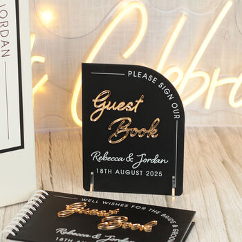 Modern Arch Sign Our Guest Book Wedding Acrylic Sign, 2 of 5
