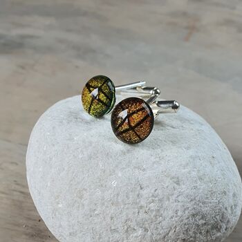 Colourful Fused Glass Cufflinks In Autumn Colours, 4 of 10