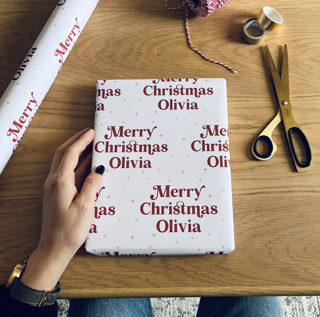 Personalised Merry Christmas Name, Wrapping Paper, 1 of 5