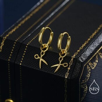 Sterling Silver Tiny Scissors Huggie Hoops Earrings, 7 of 11