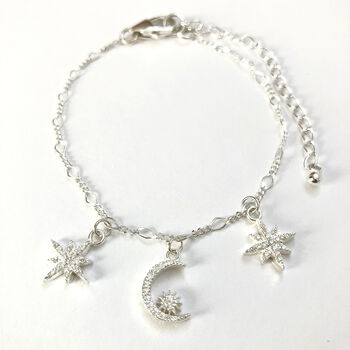 Sterling Silver Cubic Zirconia Sun, Moon And North Star Charm Necklace: Jewellery Set Available, 4 of 10