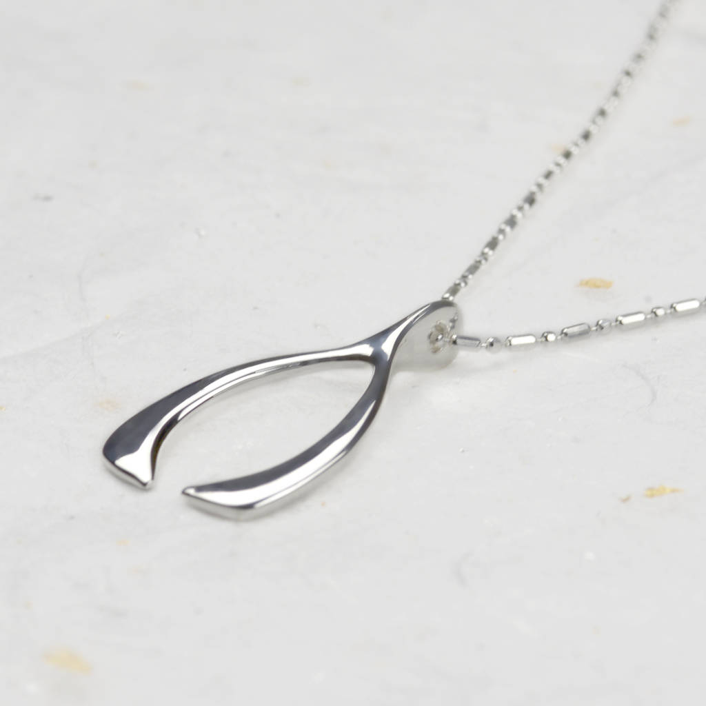 Lucky Wishbone Silver Necklace, 1 of 4