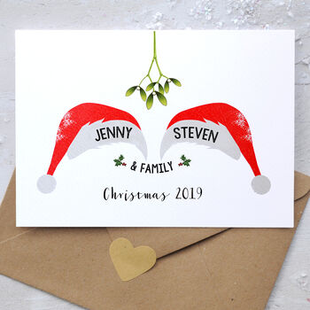 Personalised Christmas Couple Card With Santa Hats, 2 of 3