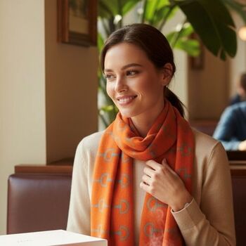 Equestrian Snaffle Bit Print Scarf | Petrol Blue And Orange, 10 of 12