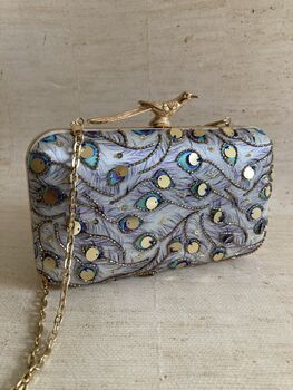 Purple Rectangular Digitally Printed Peacock Clutch, 7 of 10