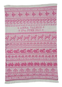 Personalised Lambswool Animals Baby Blanket Cream/Pink, 4 of 5