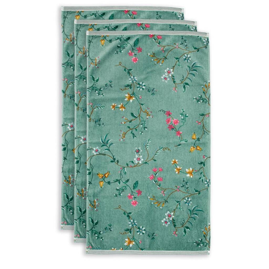 Les Fleurs Green Pack Of Three Towels, 1 of 2
