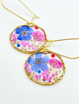 Earrings With Real Pink And Blue Flowers, 4 of 12
