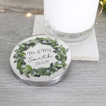 Mr And Mrs Wedding Wreath Scented Candle With Lid, 6 of 9