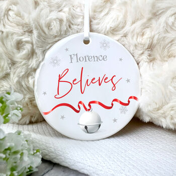 'Believes' Ceramic Disc Hanging Decoration Bauble + Gift Box, 3 of 7