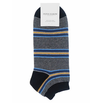 Multistripe Black And Polka Orange Men's Trainer Socks, 6 of 8