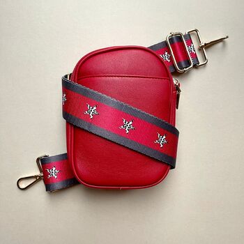 Cross Body Double Zip Bag In Red, 3 of 6