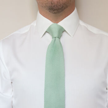 Wedding Handmade Polyester Knitted Tie In Light Sage Green, 3 of 10