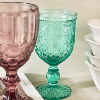 Set Of Four Vintage Embossed Coloured Wine Glasses, 8 of 10