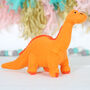 Orange Diplodocus Dinosaur Rattle And Personalised Bag, thumbnail 3 of 3