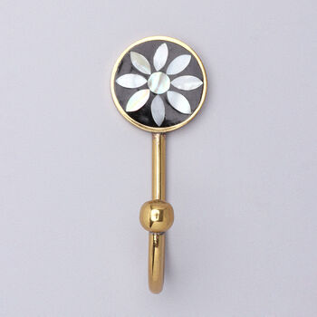 G Decor Floral Mother Of Pearl Gold Brass Coat Hook, 2 of 5