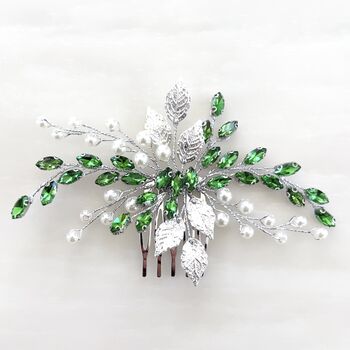 Silver Leaf And Green Crystal Hair Comb, 4 of 5