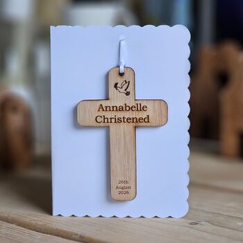 Personalised Christening Cross Hanging Decoration Card, 2 of 4