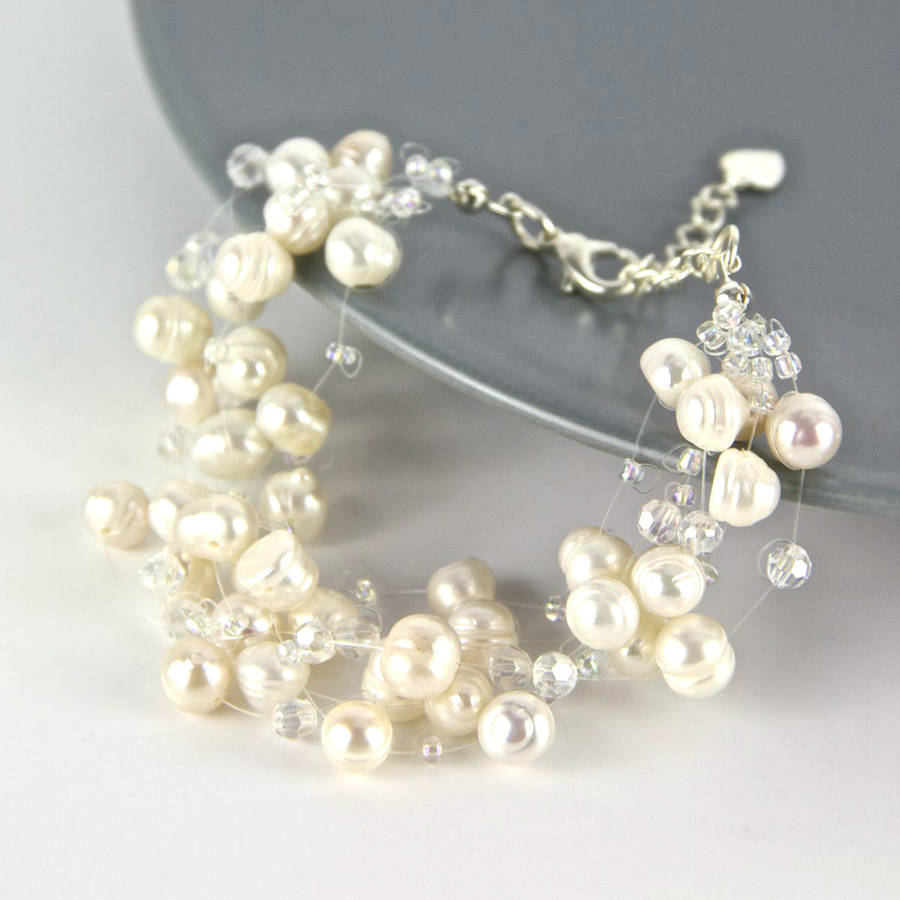 freshwater pearl and crystal multistrand bracelet by gama weddings ...