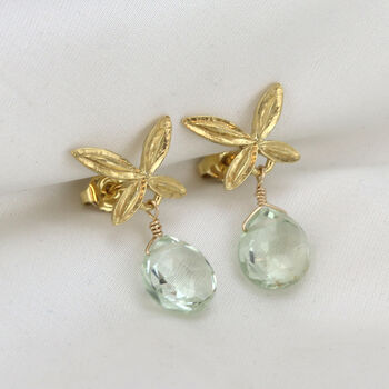 Gold Leaf And Amethyst/ Green Amethyst Earrings, 5 of 9