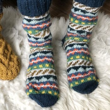 Fair Trade Unisex Nordic Knit Socks Eco Waste Wool, 8 of 12