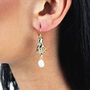 Gold Plated Hand And Pearl Dangle Earrings, thumbnail 3 of 9