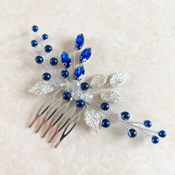 Silver Leaf And Blue Pearl Hair Comb, 8 of 8