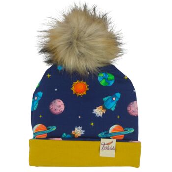 Space Print Unisex Baby Bobble Hat, 2 of 3