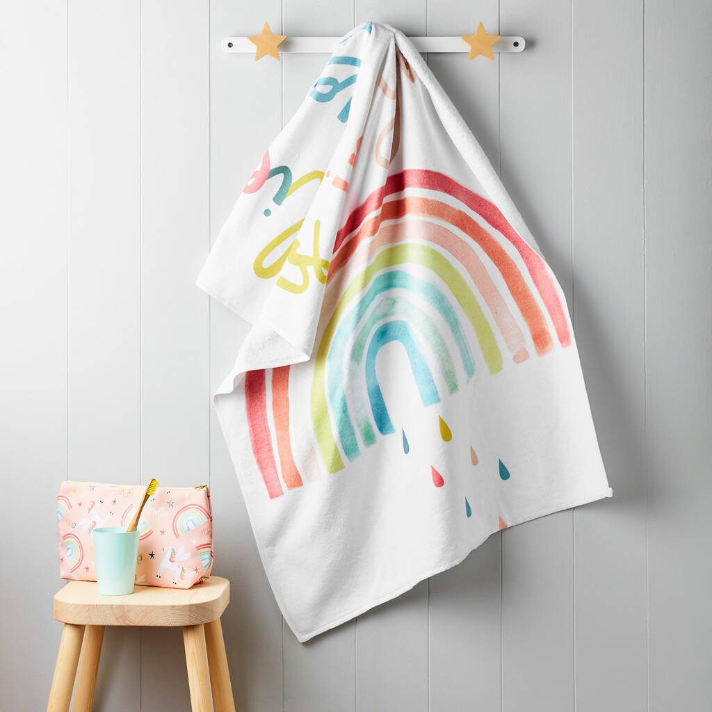 Children's Personalised Rainbow Swimming Towel, 1 of 3