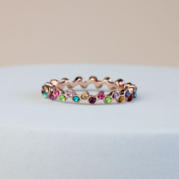 Colourful Crystal Wavy Band Rose Gold Ring, 2 of 3