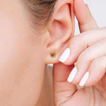 Yellow Gold Plated November Citrine Birthstone Stud Earrings, 6 of 9