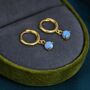Sterling Silver Blue Opal Dot Huggie Hoop Earrings, thumbnail 5 of 10