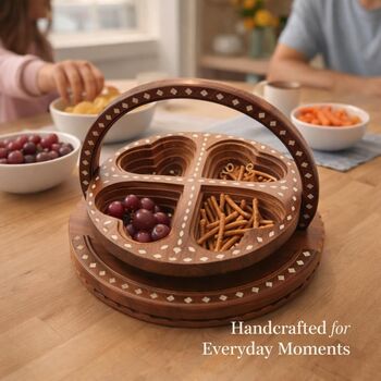 Wooden Four Section Heart Snack Tray With Handle, 2 of 7