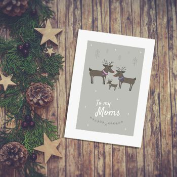 'To My Moms' Christmas Card For Lesbian Moms, Reindeer, 7 of 11