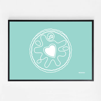 Custard Cream, Jammie Dodger, Bourbon And Digestive Biscuits Set Of Four Blue Prints, 6 of 10