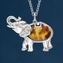 Genuine Amber Elephant Necklace In Sterling Silver, thumbnail 1 of 9