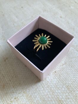 Gold Adjustable Sun Ring Emerald Green, 5 of 6