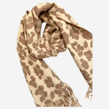 Leopard Print Cashmere Blend Winter Scarf Beige, 2 of 3